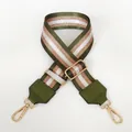 Detail of army green nylon bag strap with gold metal hooks and adjustable buckle - Army Green + Gold Hook