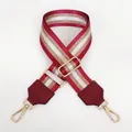 Detail of adjustable 5cm nylon bag strap in burgundy and gold glitter stripes - Wine Red + Gold Hook