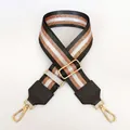 Detail of adjustable wide 5cm nylon bag strap with dark grey stripes and gold metal hooks - Dark Gray + Gold Hook