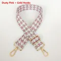 Detail of houndstooth jacquard bag strap in dusty pink with gold rotating metal hooks - Rose Pink + Gold Hook
