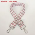 Detail of rose pink houndstooth jacquard strap with polished silver metal hook - Rose Pink + Silver Hook