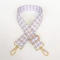 Close-up of adjustable purple houndstooth wide strap with golden metal swivel hooks - Purple + Gold Hook