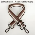 Adjustable brown and white striped fabric strap with gunmetal swivel hooks for bags - Coffee + Gunmetal Hook