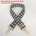 Adjustable black and white houndstooth bag strap with premium gold metal hardware - Black & White + Gold Hooks