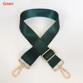 Detail of adjustable dark green nylon bag strap with high-quality gold metal lobster hooks - Green