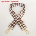 Detail of adjustable houndstooth shoulder strap in light coffee with gold hardware hooks - Light Coffee + Gold Hook