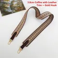 Detail of 3.8cm canvas bag strap with coffee geometric pattern and gold metal hooks - 3.8cm / Coffee + Coffee (Silver Hook)