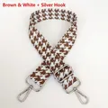 Detail of coffee houndstooth strap with silver metal swivel hooks and adjuster - Light Coffee + Silver Hooks