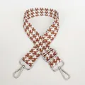 Detail of light brown houndstooth strap with adjustable polished silver metal hooks - Light Brown + Silver Hook