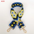 Detail of wide woven bag strap with geometric diamond pattern and golden metal hooks - Jacquard Diamond Style (A135)