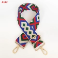 Detail of colorful geometric jacquard wide bag strap with gold metal lobster clasps - Jacquard Diamond Style (A142)
