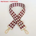 Adjustable reddish brown houndstooth jacquard wide shoulder strap with gold metal hooks - Reddish Brown + Gold Hook