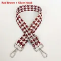 Adjustable houndstooth bag strap in reddish brown with silver metal swivel hooks - Reddish Brown + Silver Hook
