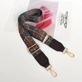 Detail of wide bohemian woven bag strap with leather ends and golden metal buckle - Glass Flower Coffee Leather