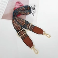 Detail of bohemian style wide bag strap with colorful geometric patterns and gold metal hooks - Glass Flower Brown Leather