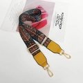 Detail of bohemian jacquard woven strap with yellow leather ends and gold metal buckles - Glass Flower Yellow Leather