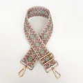 Detail of bohemian geometric canvas strap with gold hooks in mint and pink - Pattern B3 + Gold Hardware