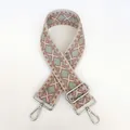 Detail of teal and beige geometric patterned canvas strap with silver metal buckle and hook - Pattern B3 + Silver Hardware