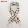 Detailed view of adjustable multi-color woven strap with golden metal hooks for bags - Five-Color Ethnic Pattern (B40+Gold Hook)