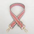 Detail of adjustable woven shoulder strap with pink geometric patterns and gold hooks - Wave Trapezoid Texture (B22+Gold Hook)