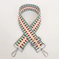 Close-up of multicolored geometric woven bag strap with silver metal lobster clasps - Multi-Color Geometric Stripe (B40+Silver Hook)
