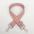 Detail of grey woven strap with pink geometric embroidery and silver metal swivel hooks - Grey White Jacquard Geometric Pattern (B22+Silver Hook)