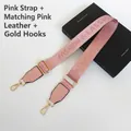 Pink nylon replacement bag strap with Fashion & Classic embroidery and gold hooks - Pink with Pink Trim