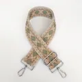 Detail view of ethnic geometric diamond pattern wide woven bag strap with silver metal hooks - Pattern B5 + Silver Hardware