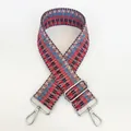 Detail of colorful geometric woven shoulder strap with silver metal swivel hooks - Red Blue Black Beige Jacquard (B41+Silver Hook)