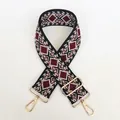 Detail view of thickened canvas strap with colorful diamond jacquard and gold metal hooks - Pattern B6 + Gold Hardware