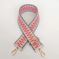 Detail of adjustable geometric woven shoulder strap with gold-tone swivel hooks - Pink Gray Gold White Geometric (B42+Gold Hook)