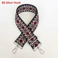 Detailed close-up of a bohemian geometric jacquard bag strap with silver metal hooks - Pattern B6 + Silver Hardware