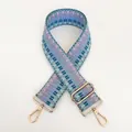 Adjustable woven wide shoulder strap for bags with purple geometric pattern and gold metal hooks - Purple Blue Cyan Geometric Jacquard (B43+Gold Hook)