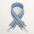 Detail of adjustable woven bag strap B43 with purple geometric pattern and silver hooks - Purple Blue Cyan Pixel Pattern (B43+Silver Hook)