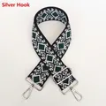 Detail of wide canvas bag strap with green geometric diamond jacquard and silver hooks - Pattern B8 + Silver Hardware