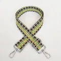 Macro shot of colorful woven guitar-style purse strap with durable silver metal hook - Green Yellow Geometric Jacquard Texture (B25+Silver Hook)