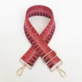 Close-up of ethnic red geometric woven strap with gold metal hooks and buckle - Red Orange Pink Color Block (B44+Gold Hook)