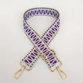 Close-up of adjustable woven shoulder strap with geometric patterns and gold lobster clasps - Purple Geometric Trapezoid Stripe (B26+Gold Hook)