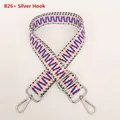 Detail of adjustable woven shoulder strap with purple geometric pattern and silver hooks - Geometric Zigzag Pattern (B26+Silver Hook)