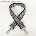 Detail of adjustable thick canvas strap with olive green diamond jacquard weave and silver hooks - Olive Green + Silver Hooks