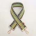 Detail of colorful geometric woven shoulder strap with gold metal hooks and adjustable buckle - Black Yellow Green White Ethnic Plaid (B45+Gold Hook)