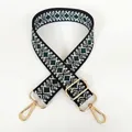 Detail of green geometric diamond weave canvas bag strap with gold metal lobster clasps - Green + Gold Hook