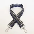 Detail of B27 woven bag strap with blue geometric patterns and silver hooks - Blue Grey Geometric Stripe Design (B27+Silver Hook)