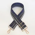 Detail of adjustable geometric woven shoulder strap with gold-tone metal swivel hooks - Blue Gray White Tight Plaid (B46+Gold Hook)