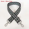Detail of green geometric woven strap with silver swivel metal hooks and slider - Green + Silver Hook