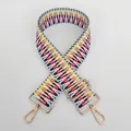 Adjustable colorful striped woven shoulder strap with gold metal lobster clasps - Red Yellow Blue White Purple Geometric (B47+Gold Hook)
