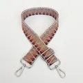 Macro detail of geometric embroidered bag strap with silver metal swivel hooks - Coffee Geometric Wave Texture (B29+Silver Hook)