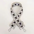 Detail of adjustable canvas bag strap with black and gray geometric diamond pattern - Pattern B12 + Silver Hardware