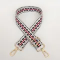Detail of red and black geometric woven bag strap with golden metal swivel hooks - Tri-color Jacquard Geometric Pattern (B30+Gold Hook)