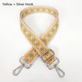 Detail of wide canvas bag strap with yellow geometric pattern and silver hooks - Yellow + Silver Hook